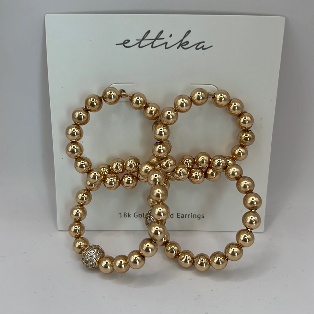 Ettika Los Angeles Statement Double Hoop Beaded Pave Earrings Nwot 22$